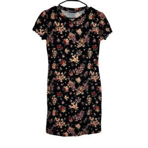 Popular21 Black Multicolor‎ Floral Short Sleeve Dress Size L